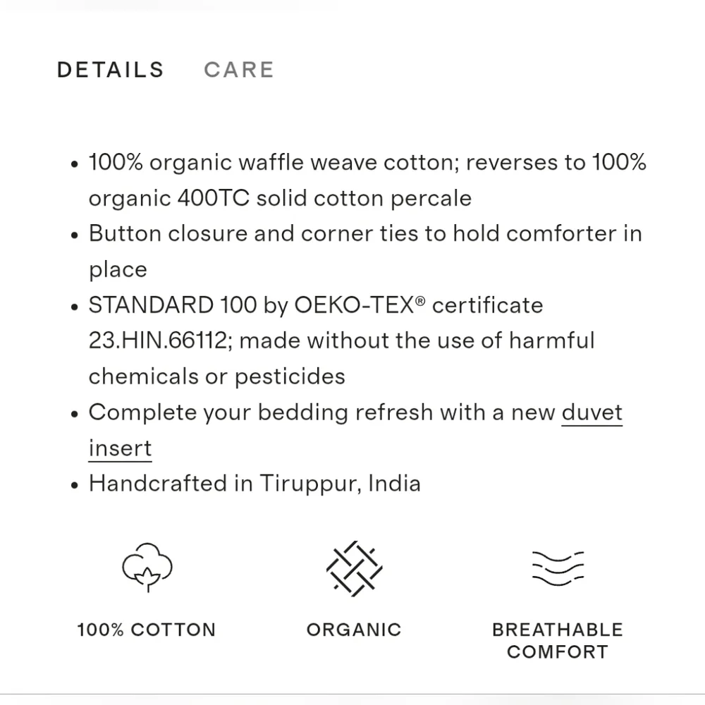 Quince 100% Organic Cotton Waffle Light Gray Duvet Cover! King/ Cal King  (741)